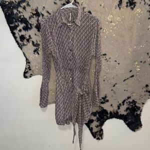 Free People Long Sleeve Diamond Pattern Dress - Black and White